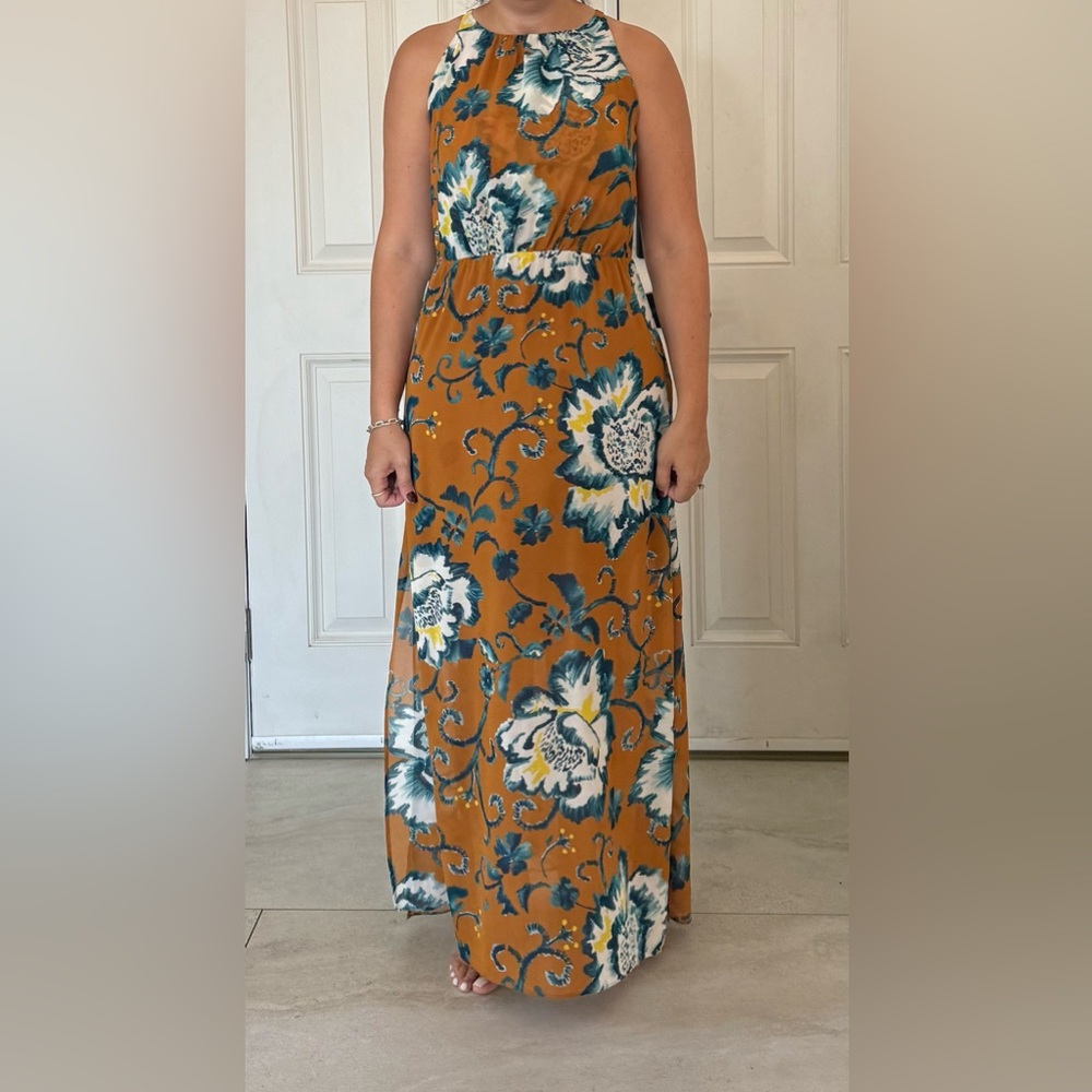 H&M Floral Maxi Skirt in Mustard and Teal